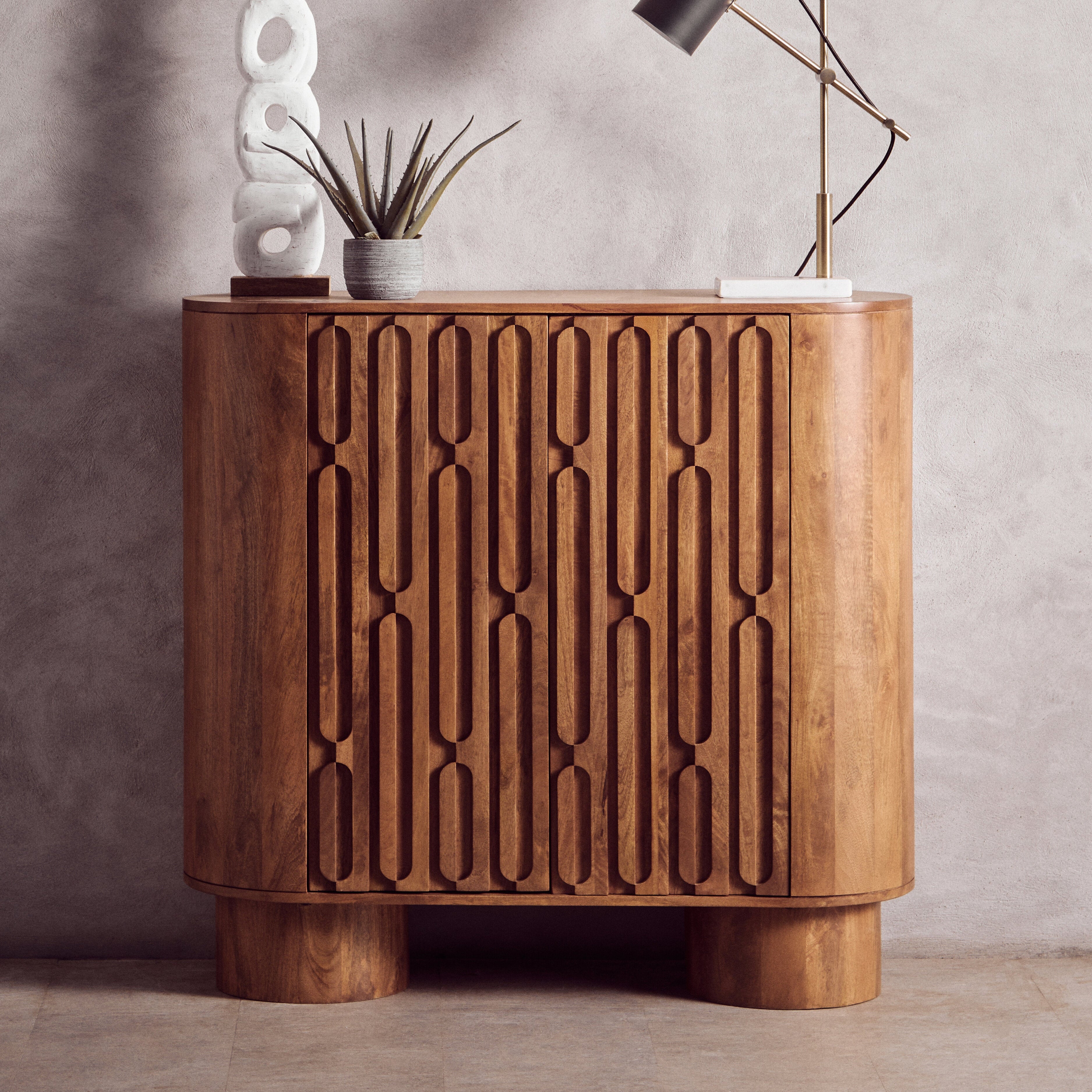 Chiara Carved Brown Mango Wood Cabinet